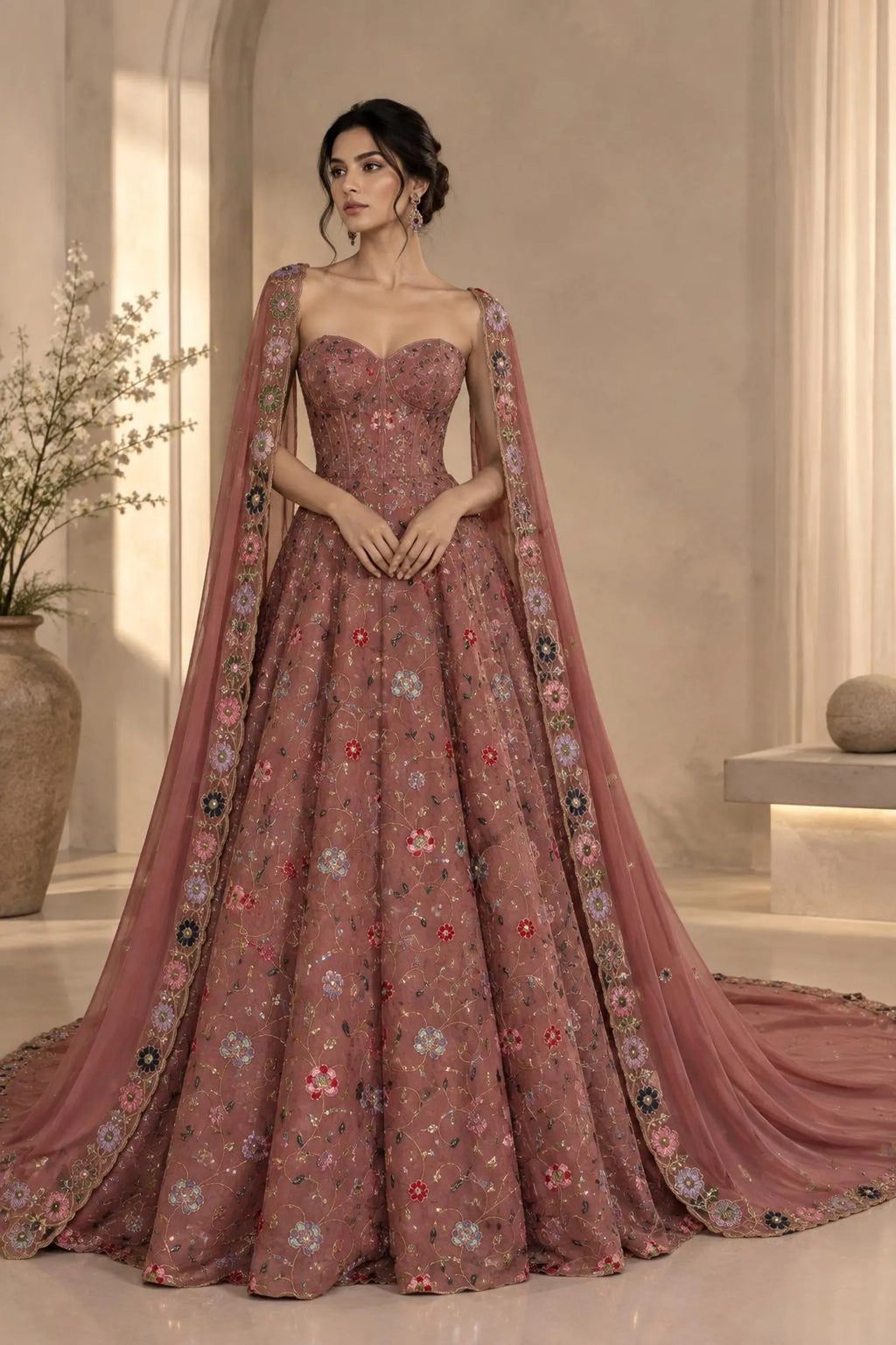 Aarohi Corset Anarkali Gown with Stone & Sequin Embroidery Designer Wedding Wear