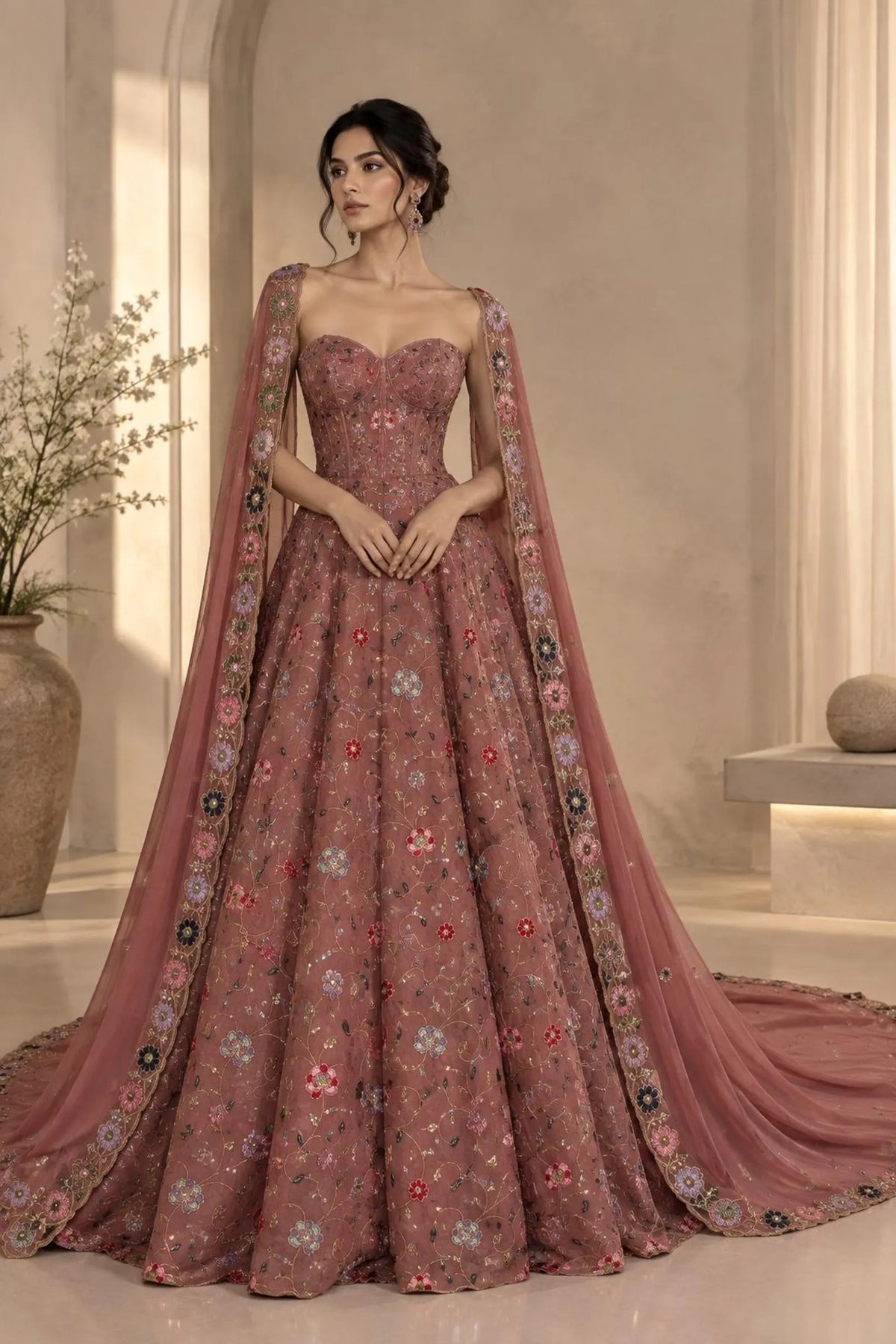 Aarohi Corset Anarkali Gown with Stone & Sequin Embroidery Designer Wedding Wear