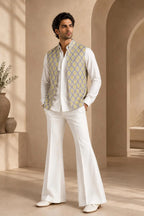 Vihaan Men's Embroidered Jacket Set with Shirt & Bell Bottom Pants | Designer Wedding Wear