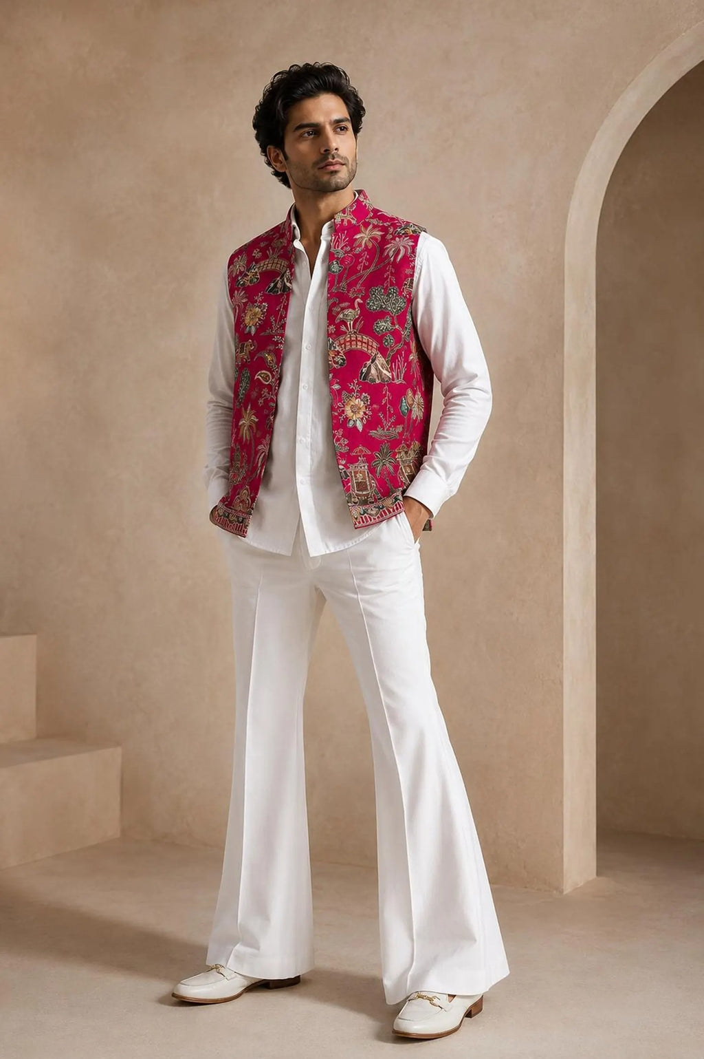 Zayra Men's Embroidered Jacket Shirt & Bell Bottom Pant Set | Designer Wedding Wear
