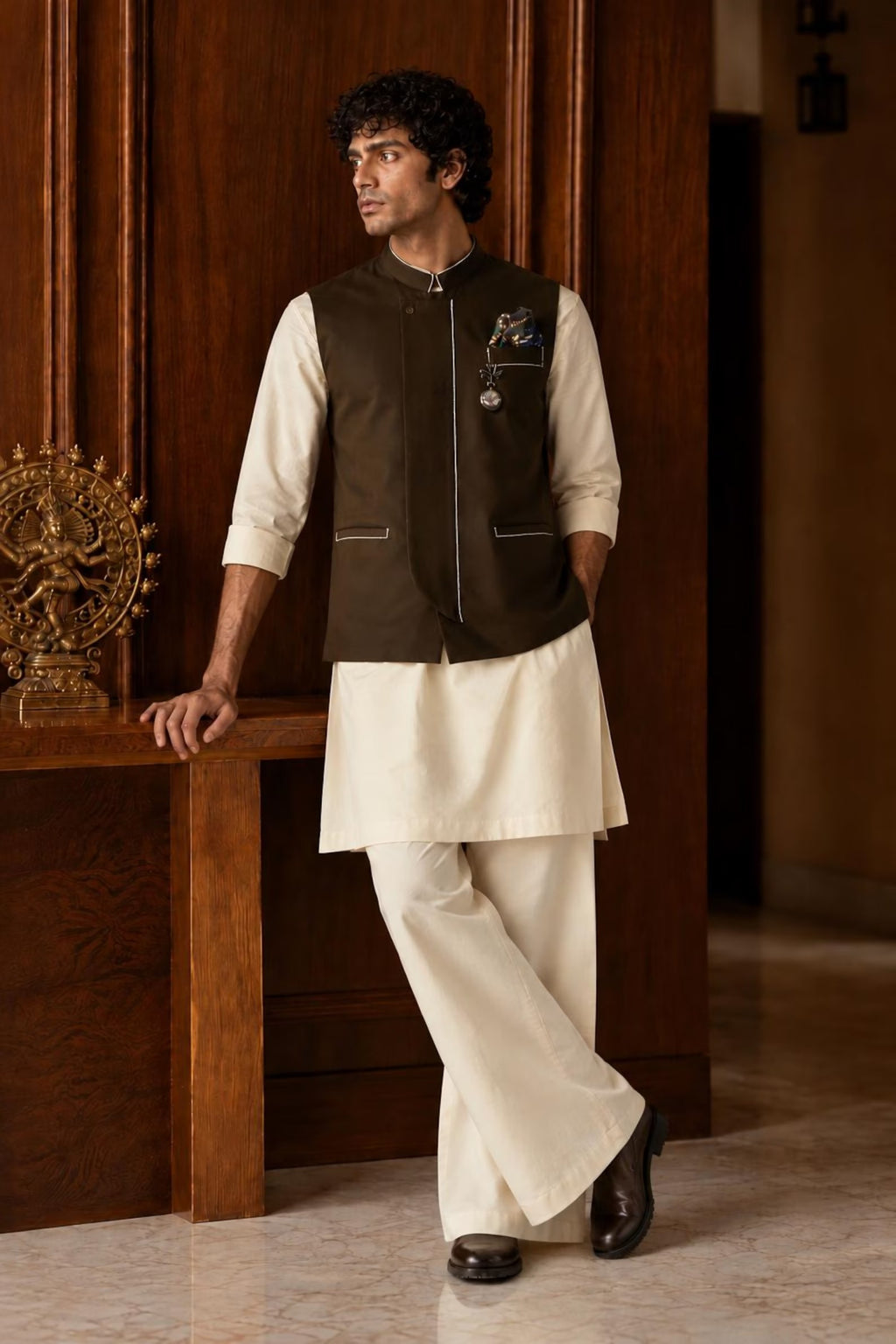 Aariv Men's Designer Twill Jacket with Cotton Kurta Pyjama Set