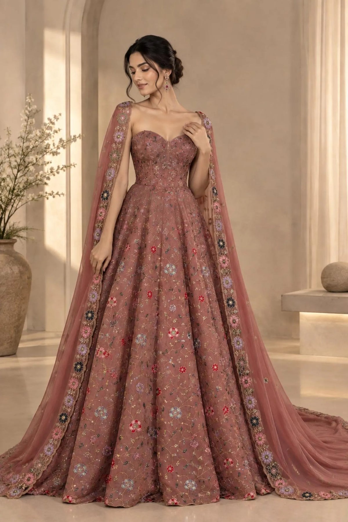 Aarohi Corset Anarkali Gown with Stone & Sequin Embroidery Designer Wedding Wear