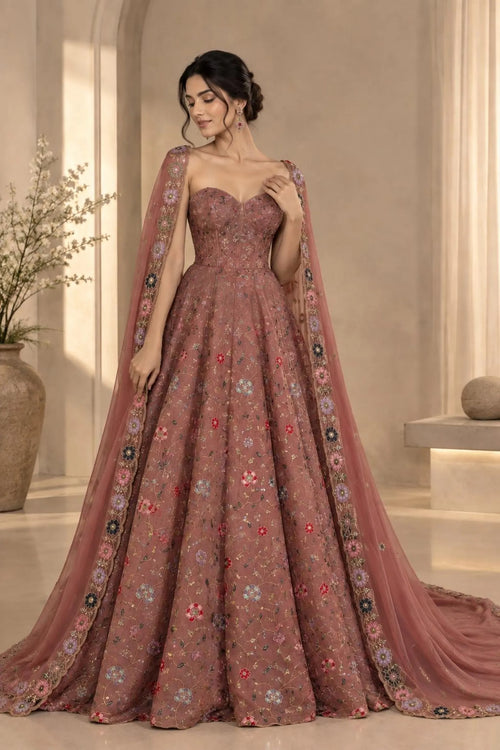 Aarohi Corset Anarkali Gown with Stone & Sequin Embroidery Designer Wedding Wear