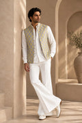 Vihaan Men's Embroidered Jacket Set with Shirt & Bell Bottom Pants | Designer Wedding Wear