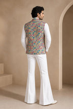 Designer Men's Embroidered Jacket Set with Shirt & Bell Bottom Pants Wedding Wear