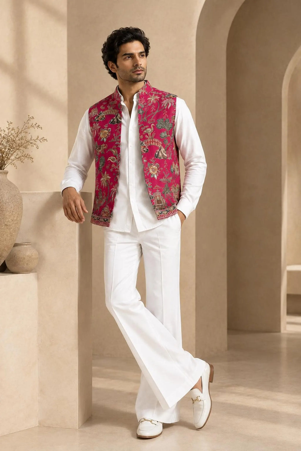 Zayra Men's Embroidered Jacket Shirt & Bell Bottom Pant Set | Designer Wedding Wear
