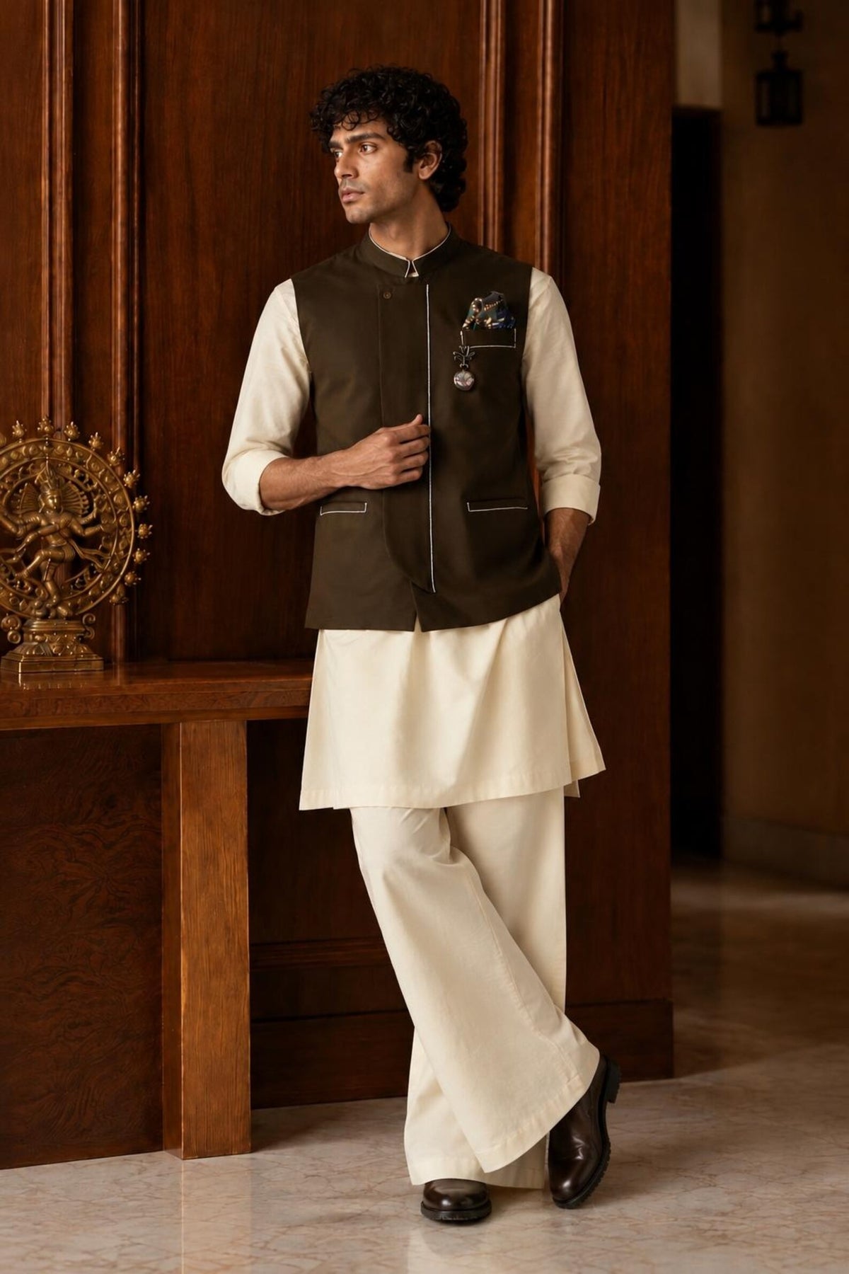 Aariv Men's Designer Twill Jacket with Cotton Kurta Pyjama Set