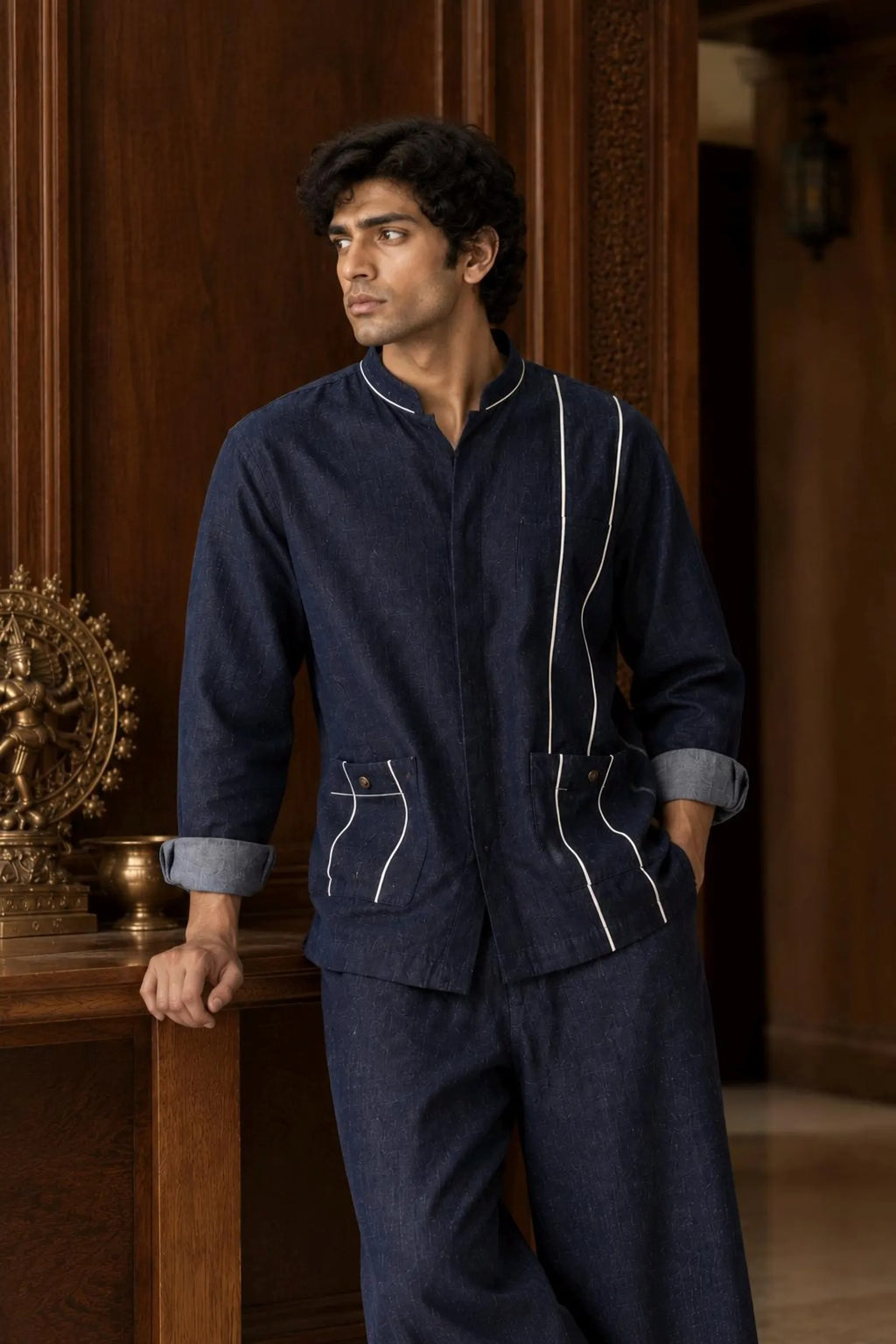 Denvor Men's Denim Shirt & Tailored Pant Co-Ord Set Modern Casual Streetwear