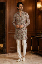 Abeer Royal Men's Digital Printed Kurta Pant Set with Zari Embroidery & Heavy Sequin Work for Weddings and Festive Wear