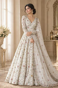 Nooré White Stone Embroidered Anarkali Gown with Dupatta Ready-to-Wear Wedding & Reception Outfit