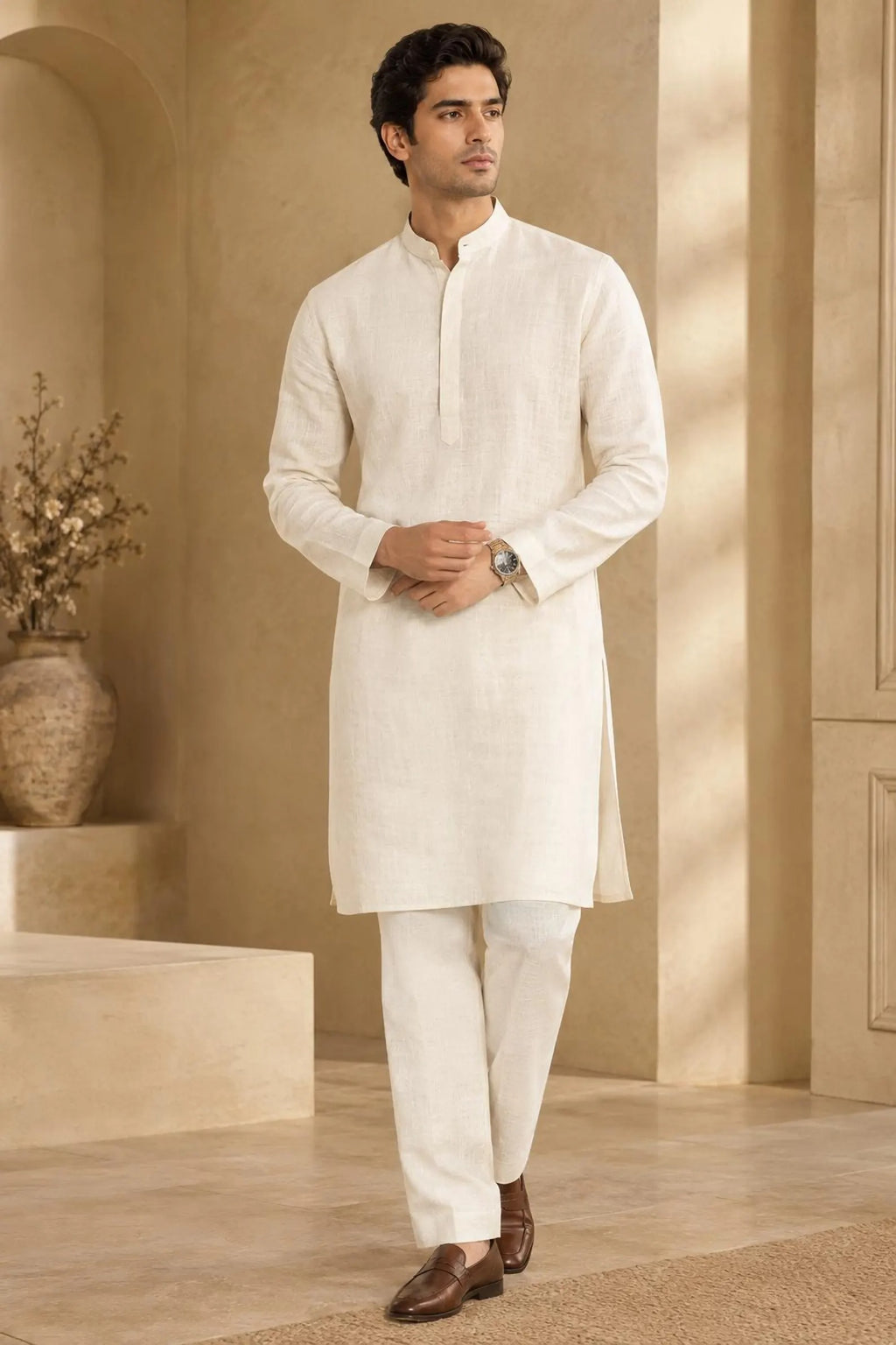 Aariz Men's Premium Linen Kurta Pajama Set Classic Traditional Ethnic Wear