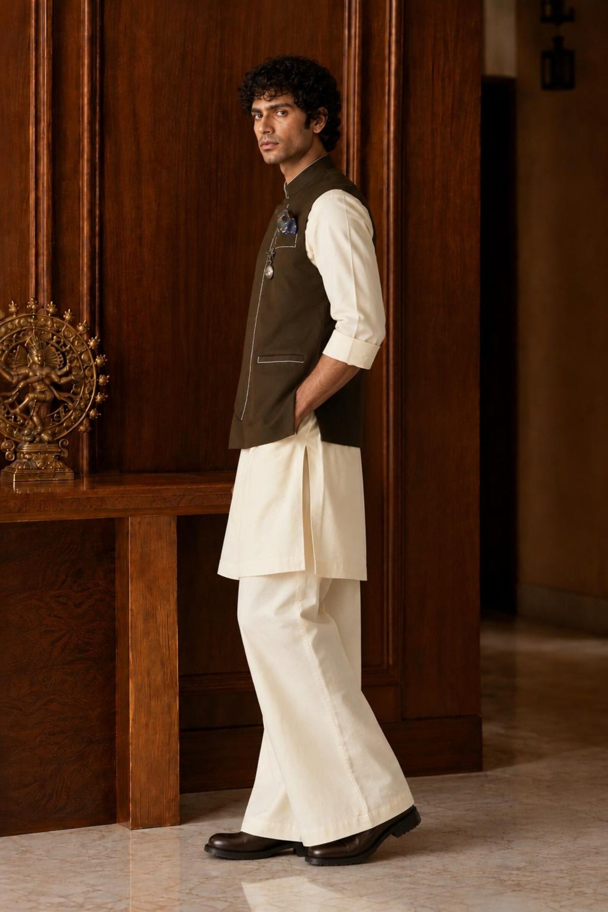 Aariv Men's Designer Twill Jacket with Cotton Kurta Pyjama Set