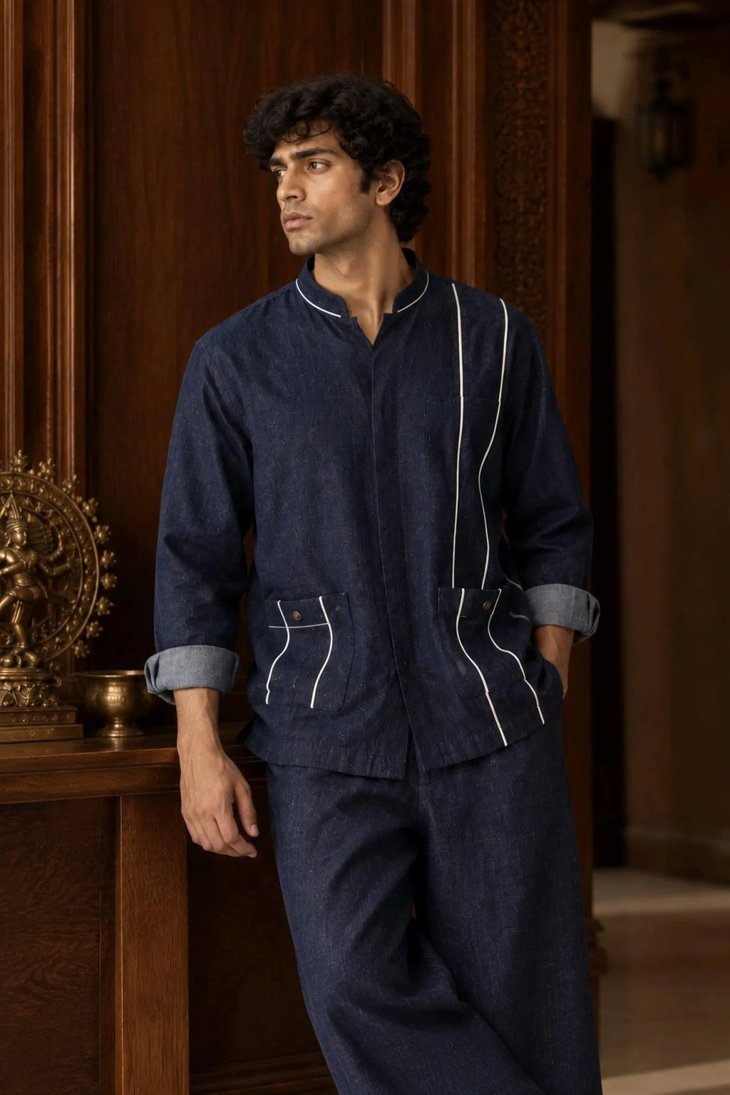 Denvor Men's Denim Shirt & Tailored Pant Co-Ord Set Modern Casual Streetwear