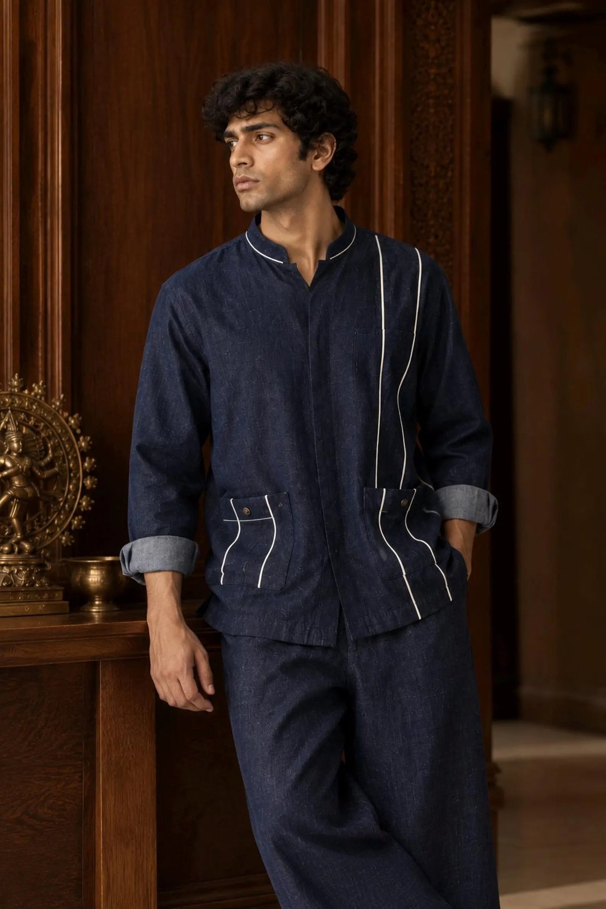 Denvor Men's Denim Shirt & Tailored Pant Co-Ord Set Modern Casual Streetwear