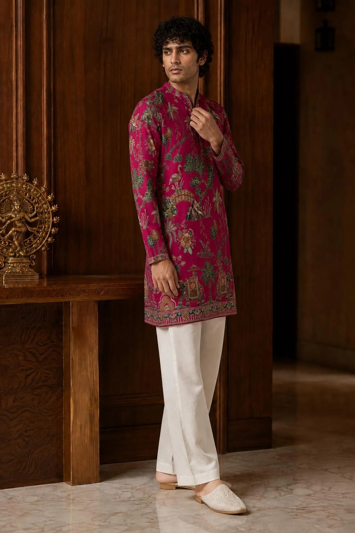 Zarvish Men's Digital Printed Kurta Pajama Set with Zari Embroidery for Weddings & Festive Wear