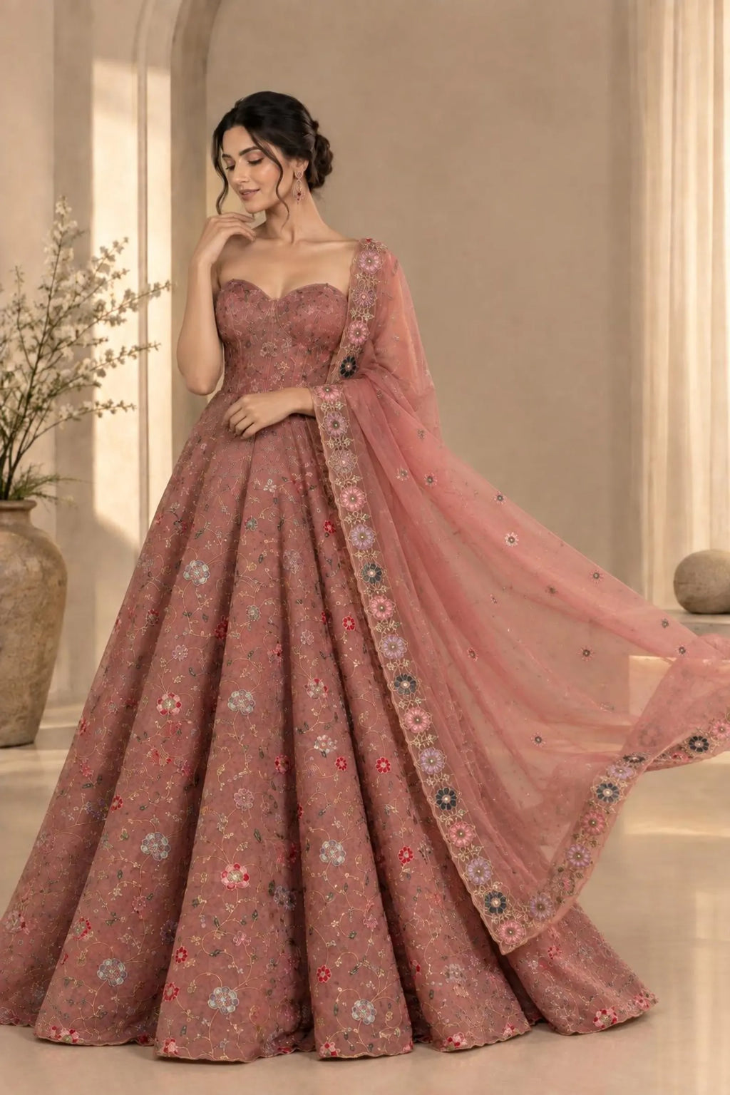 Aarohi Corset Anarkali Gown with Stone & Sequin Embroidery Designer Wedding Wear