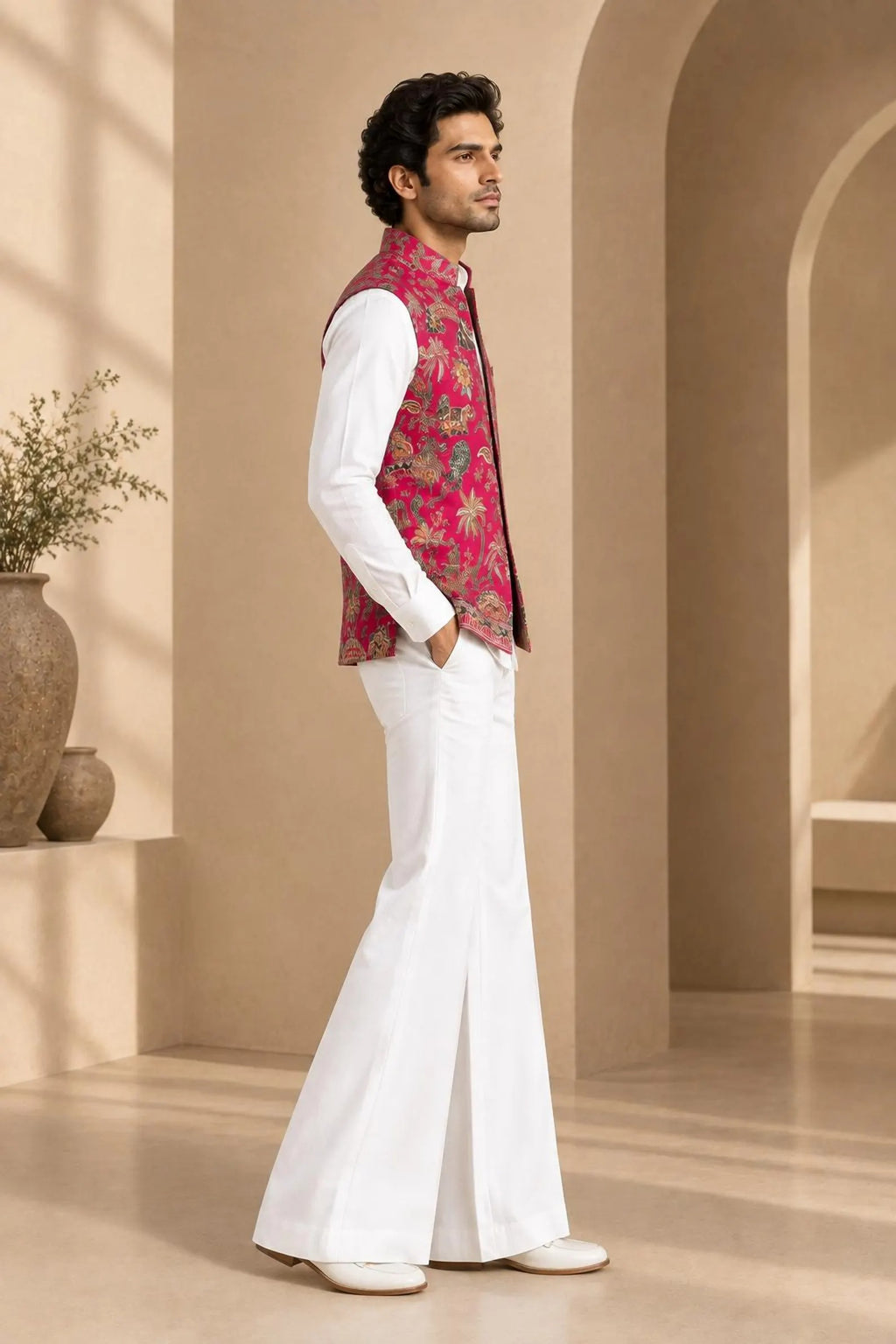 Zayra Men's Embroidered Jacket Shirt & Bell Bottom Pant Set | Designer Wedding Wear