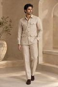 Aarvian Men's Premium Linen Safari Jacket & Pant Set | Modern Summer Party & Resort Wear