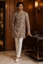 Abeer Royal Men's Digital Printed Kurta Pant Set with Zari Embroidery & Heavy Sequin Work for Weddings and Festive Wear