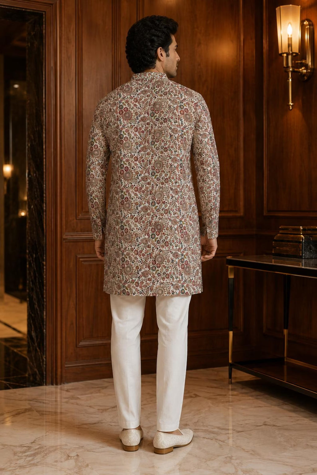 Abeer Royal Men's Digital Printed Kurta Pant Set with Zari Embroidery & Heavy Sequin Work for Weddings and Festive Wear