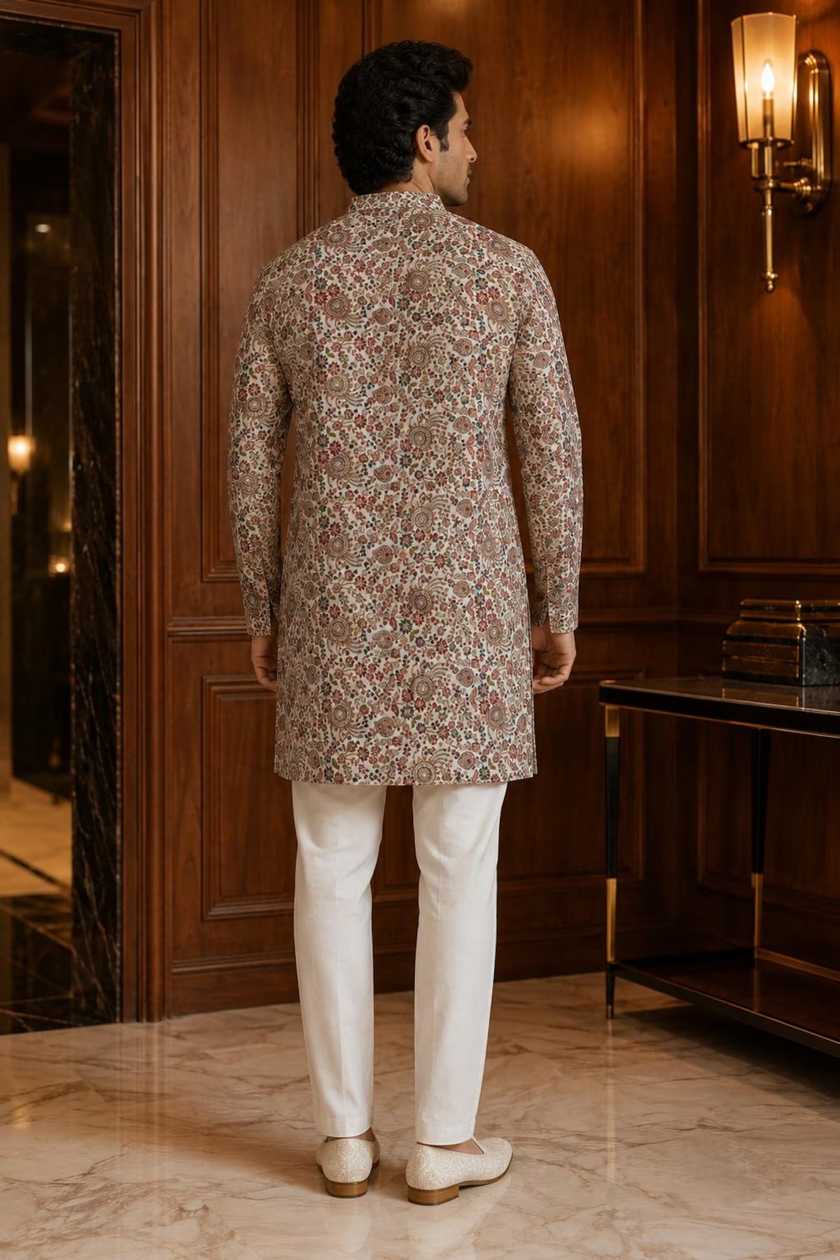 Abeer Royal Men's Digital Printed Kurta Pant Set with Zari Embroidery & Heavy Sequin Work for Weddings and Festive Wear