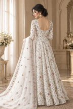 Nooré White Stone Embroidered Anarkali Gown with Dupatta Ready-to-Wear Wedding & Reception Outfit