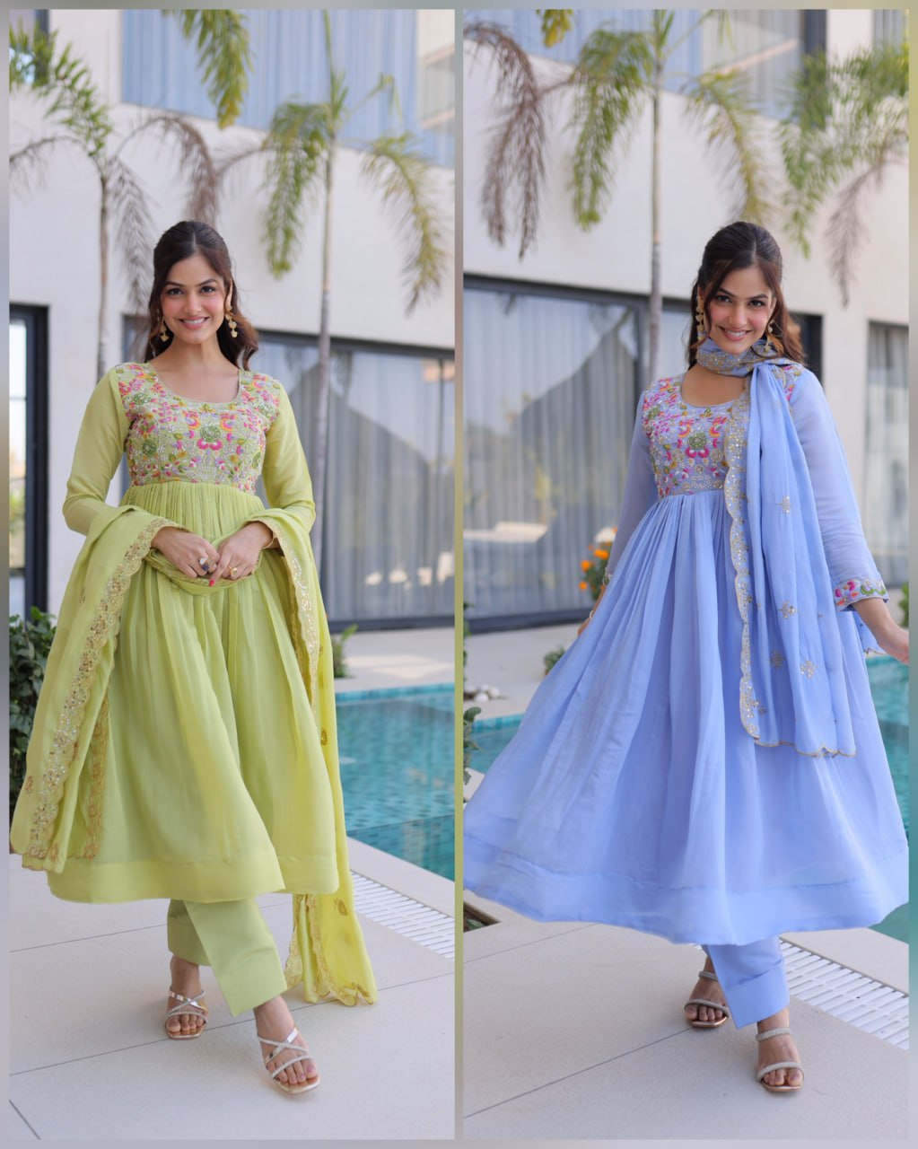 Premium Chanderi Silk Gown with Beads Embroidery Work