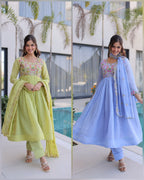 Premium Chanderi Silk Gown with Beads Embroidery Work