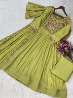 Premium Chanderi Silk Gown with Beads Embroidery Work