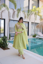 Premium Chanderi Silk Gown with Beads Embroidery Work