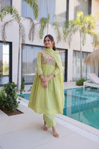 Premium Chanderi Silk Gown with Beads Embroidery Work