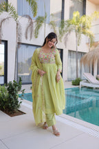 Premium Chanderi Silk Gown with Beads Embroidery Work