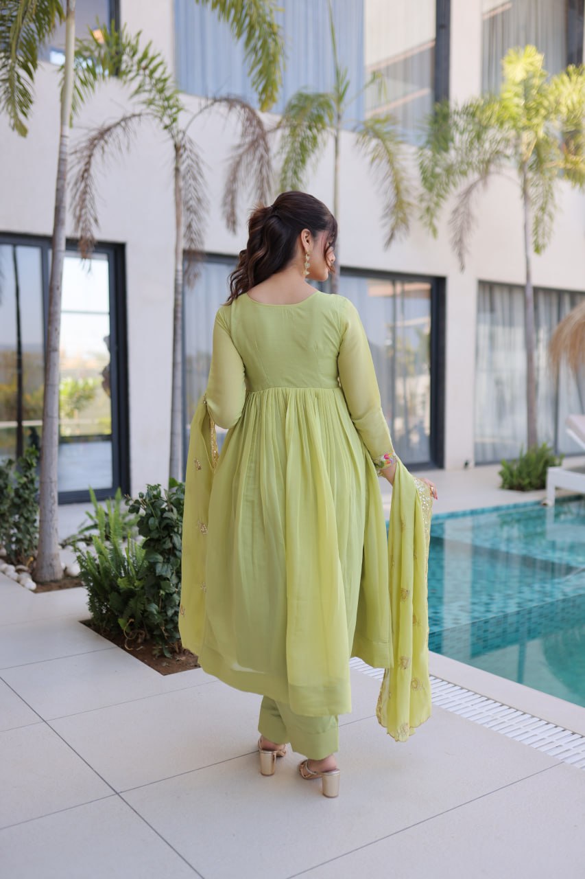 Premium Chanderi Silk Gown with Beads Embroidery Work
