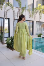 Premium Chanderi Silk Gown with Beads Embroidery Work