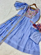 Premium Chanderi Silk Gown with Beads Embroidery Work