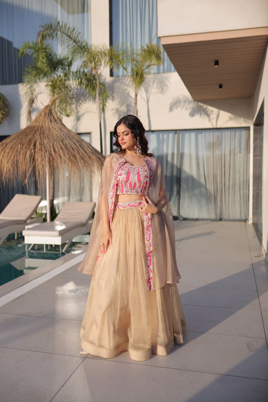 Royal Sindur Silk Full Stitched Lehenga with Designer Shrug