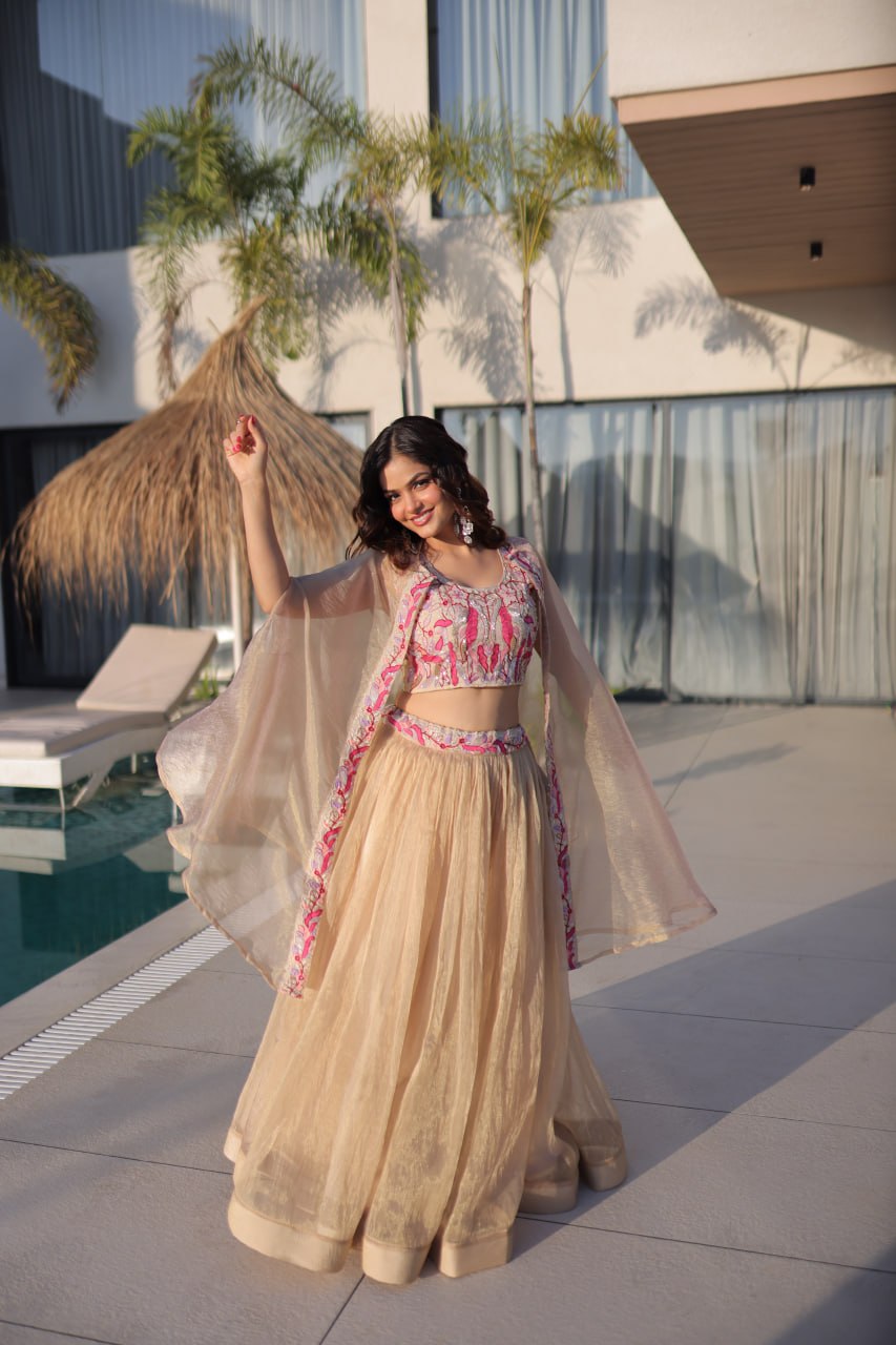 Royal Sindur Silk Full Stitched Lehenga with Designer Shrug