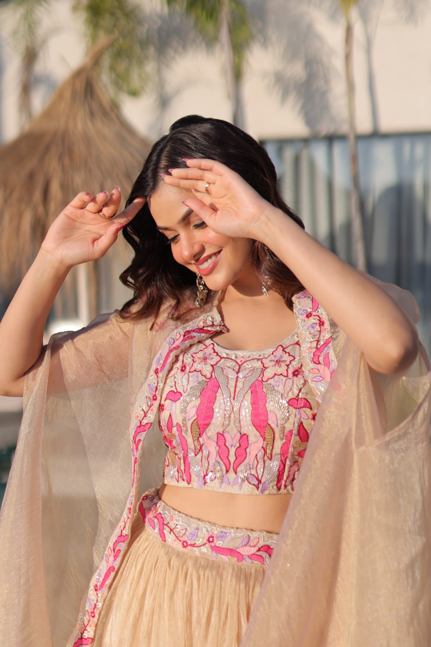 Royal Sindur Silk Full Stitched Lehenga with Designer Shrug