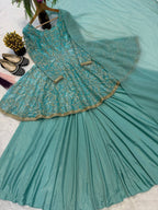 Nayara Fandy Silk 5mm Sequins Embroidered Kediyu Lehenga with Dupatta