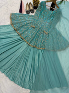 Nayara Fandy Silk 5mm Sequins Embroidered Kediyu Lehenga with Dupatta