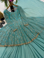 Nayara Fandy Silk 5mm Sequins Embroidered Kediyu Lehenga with Dupatta
