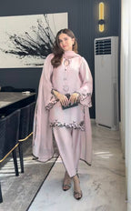 Vanya Natural Crepe Silk Multi Cotton Dagha Embroidered Farshi Pant Suit with Dupatta
