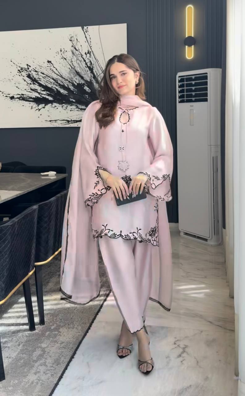 Vanya Natural Crepe Silk Multi Cotton Dagha Embroidered Farshi Pant Suit with Dupatta