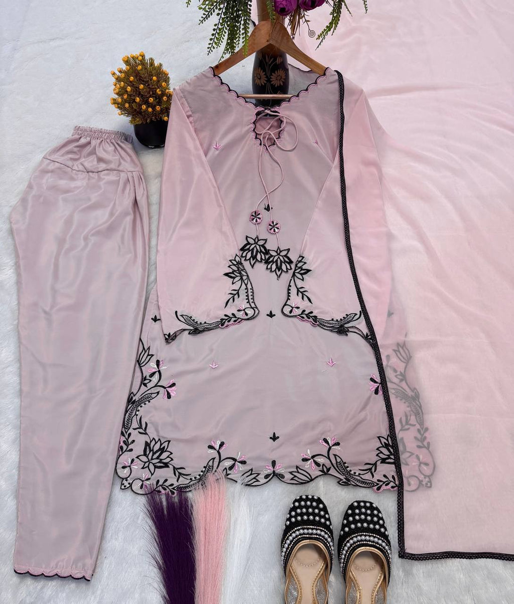 Vanya Natural Crepe Silk Multi Cotton Dagha Embroidered Farshi Pant Suit with Dupatta