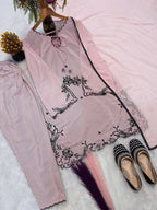 Vanya Natural Crepe Silk Multi Cotton Dagha Embroidered Farshi Pant Suit with Dupatta