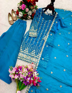 Kiara Fendy Satin Silk 5mm Sequins Embroidered Palazzo Suit with Dupatta