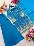 Kiara Fendy Satin Silk 5mm Sequins Embroidered Palazzo Suit with Dupatta