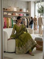 Anvika Chinon Silk Heavy Coding Dori & Sequins Embroidered Gown with Pant & Dupatta