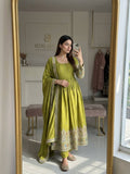 Anvika Chinon Silk Heavy Coding Dori & Sequins Embroidered Gown with Pant & Dupatta