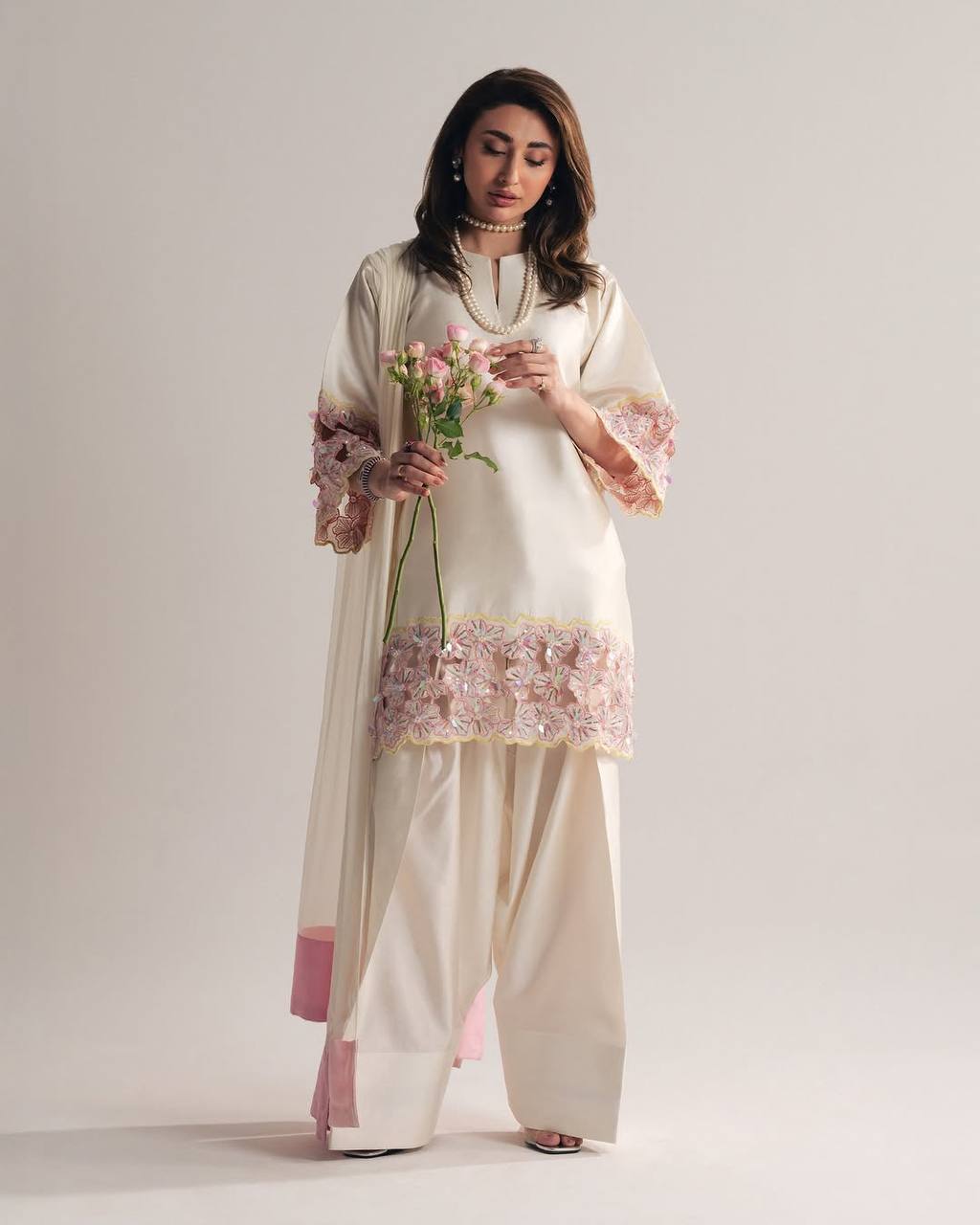 Meher Crepe Silk Embroidered Farshi Salwar Suit with Organza Dupatta for Festive & Wedding Wear